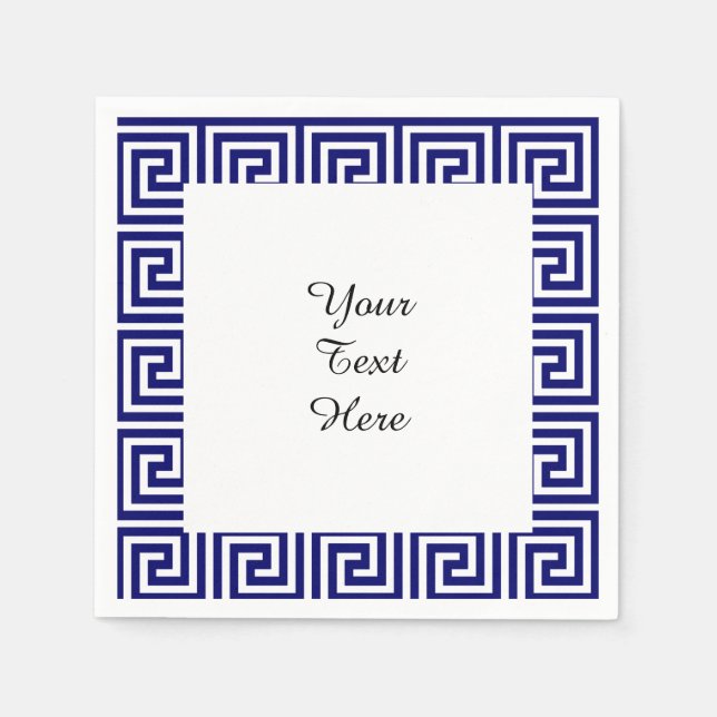 Preppy Navy Blue White Greek Key Pattern Napkin (Front)