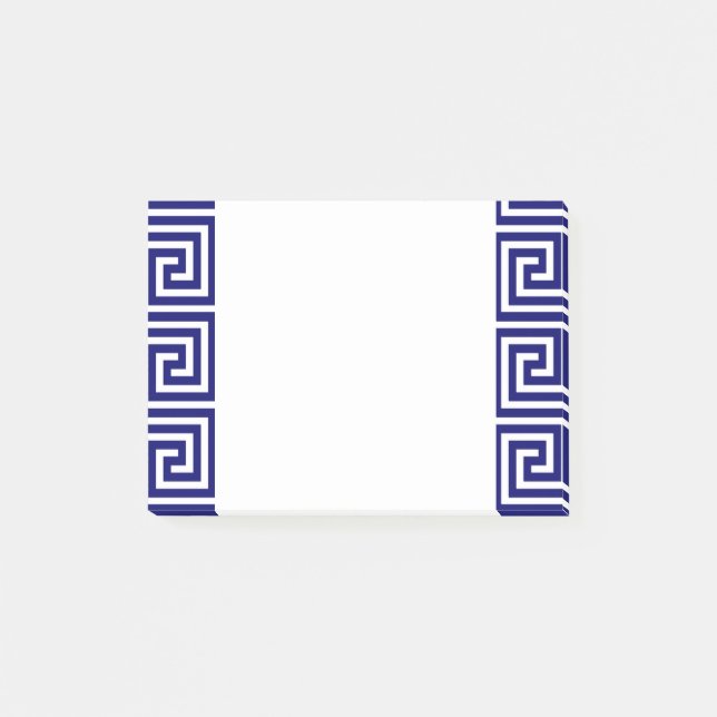 Preppy Navy Blue White Greek Key Pattern Post-it Notes (Front)
