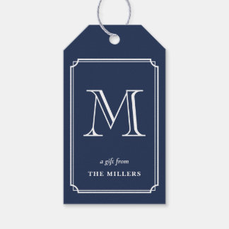 Preppy Navy Blue & white Monogram Gift Tags