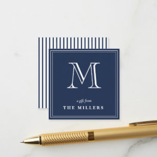 Preppy Navy Blue & white Monogram Gift Tags Enclosure Card
