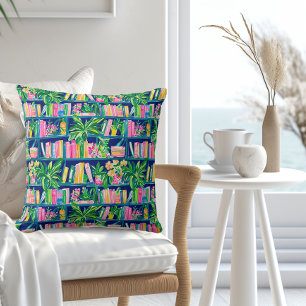 Preppy Navy Bookcase Tropical  Cushion