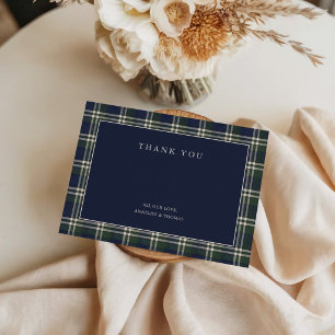 Preppy Navy & Green Polo Tartan Thank You Card