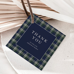 Preppy Navy & Green Polo Tartan Thank You Favour Tags
