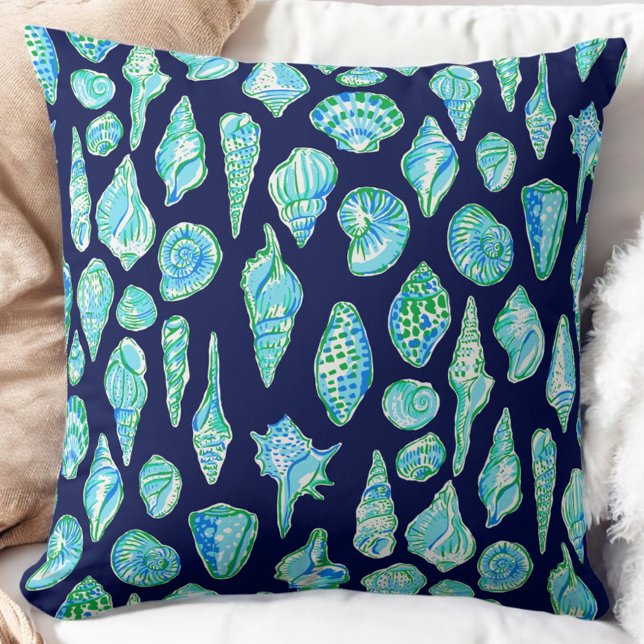 Preppy Navy Seashell / Coastal Beach House  Cushion (Creator Uploaded)
