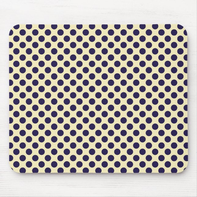 Preppy navy & tan polka dot print pattern mouse mat (Front)