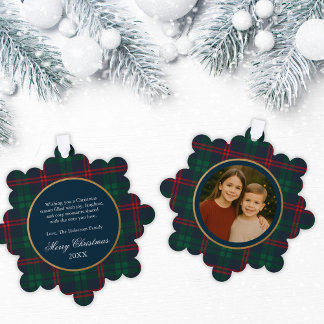 Preppy Navy Tartan Plaid Christmas Photo Tree Decoration Card