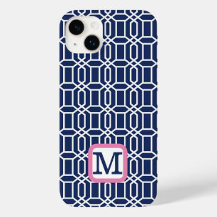 Preppy Navy White Octagon Monogram Case-Mate iPhone 14 Plus Case