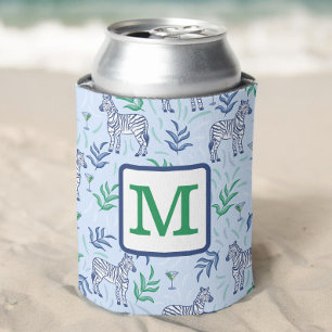 Preppy Navy Zebra Martinis Blue Monogram  Can Cooler