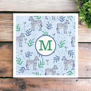 Preppy Navy Zebra Martinis Blue Monogram Napkin