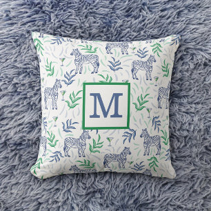 Preppy Navy Zebra Martinis White Monogram  Cushion