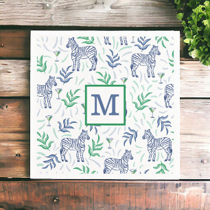 Preppy Navy Zebra Martinis White Monogram  Napkin