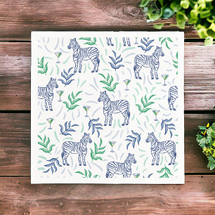 Preppy Navy Zebra Martinis White Napkin