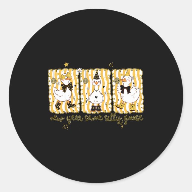 Preppy New Year Same Silly Goose Coquette Bow Happ Classic Round Sticker (Front)