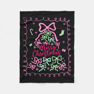 Preppy Nk Coquette Bow Christmas Tree Girly Xmas H Fleece Blanket