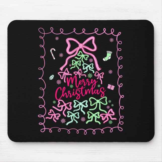 Preppy Nk Coquette Bow Christmas Tree Girly Xmas H Mouse Mat (Front)