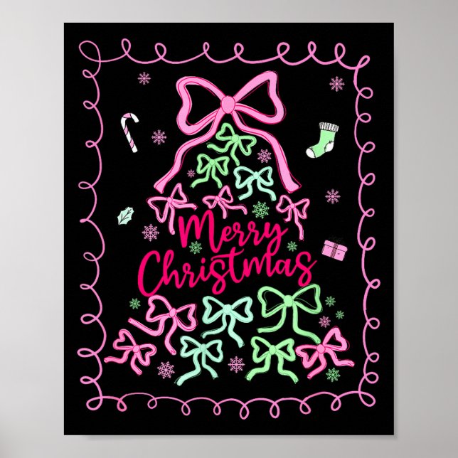 Preppy Nk Coquette Bow Christmas Tree Girly Xmas H Poster (Front)