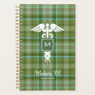 Preppy Nurse Medical Green Plaid Personalised Planner