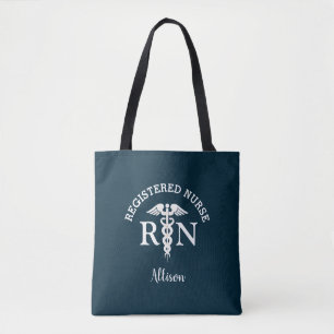 Preppy Nurse RN Medical Navy Blue Personalized Tote Bag