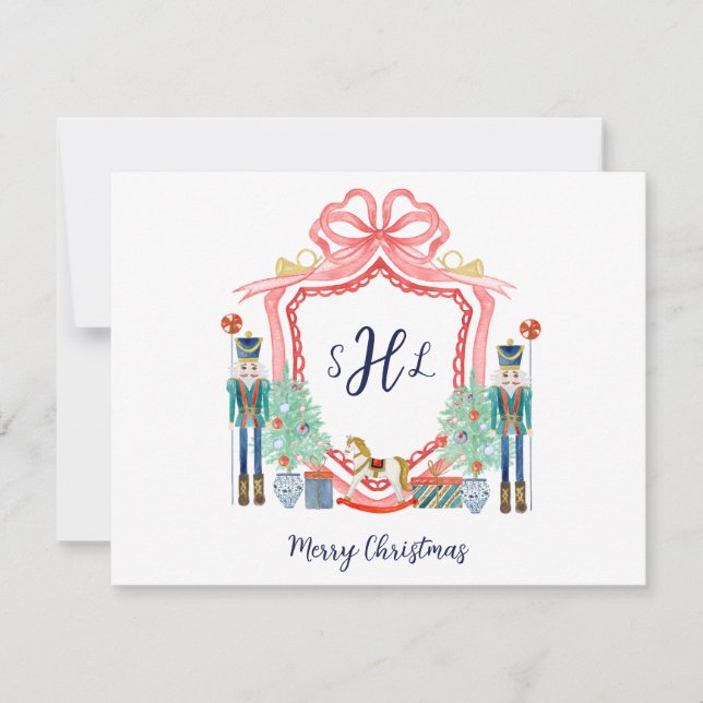 Preppy Nutcracker Monogram Photo Christmas Card (Front)