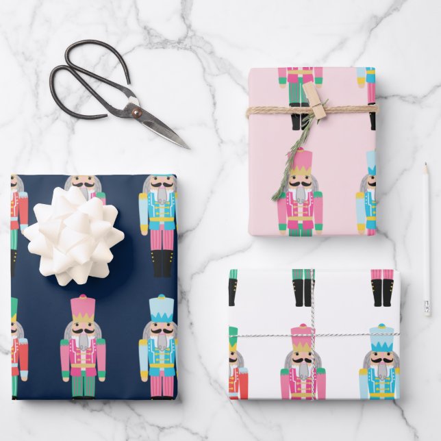 Preppy Nutcracker Wrapping Paper Sheets, Set of 3 (Front)