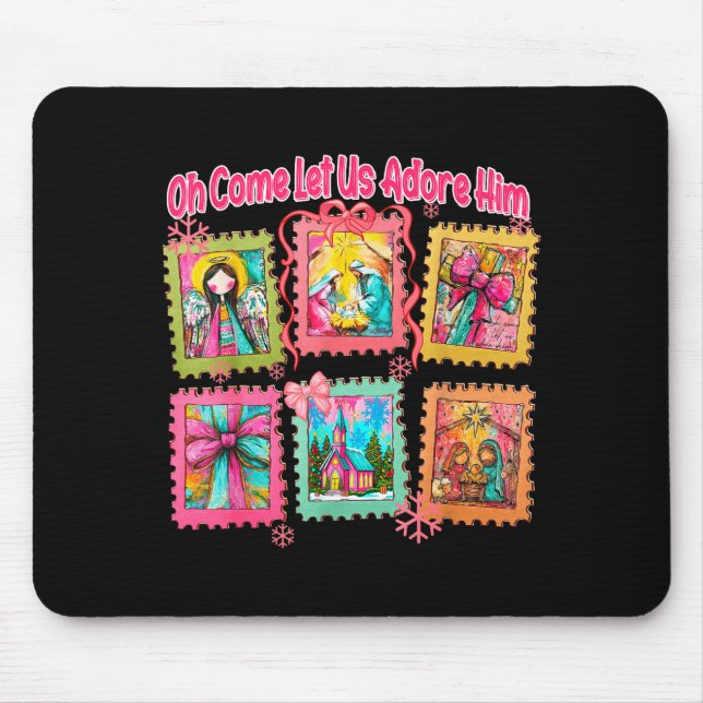 Preppy Oh Come Let Us Adore Him Christian Christma Mouse Mat (Front)