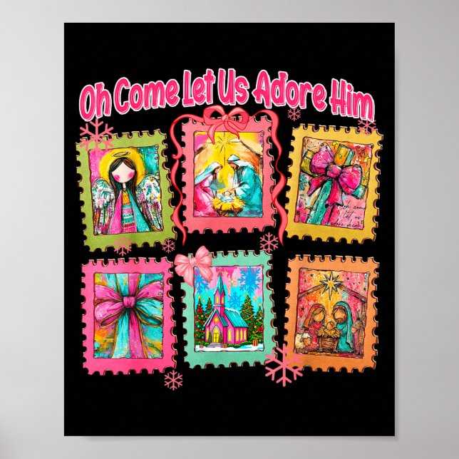 Preppy Oh Come Let Us Adore Him Christian Christma Poster (Front)