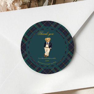 Preppy Old Money Teddy Bear Baby Shower Classic Round Sticker