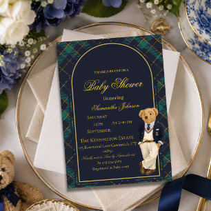 Preppy Old Money Teddy Bear Baby Shower  Invitation