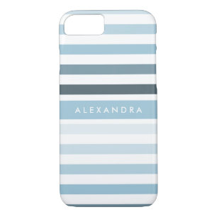 Preppy Ombre Stripes Pattern and Name in Aqua Blue iPhone 8/7 Case