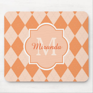 Preppy Orange Argyle Girly Monogram and Name Mouse Mat