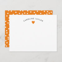 Preppy Orange Heart & Dots Cute Girly Note Card