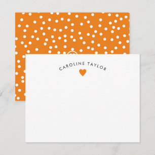 Preppy Orange Heart & Dots Cute Girly Note Card
