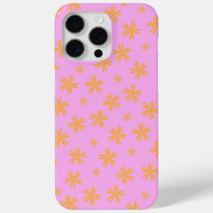 Preppy Orange Pink Hippie Flower Pattern iPhone 15 Pro Max Case