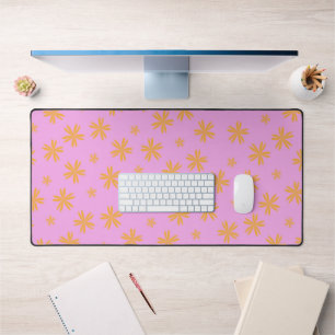Preppy Orange Pink Hippie Flower Pattern Desk Mat