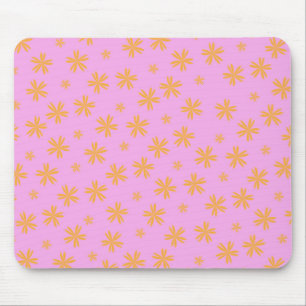 Preppy Orange Pink Hippie Flower Pattern Mouse Mat