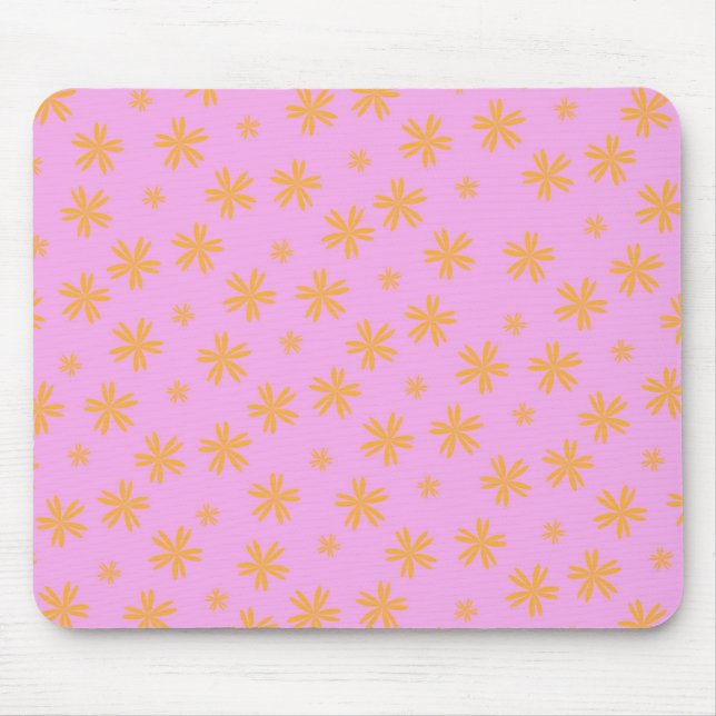 Preppy Orange Pink Hippie Flower Pattern Mouse Mat (Front)