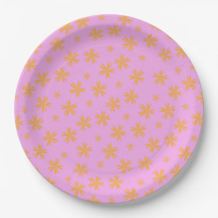 Preppy Orange Pink Hippie Flower Pattern Paper Plate