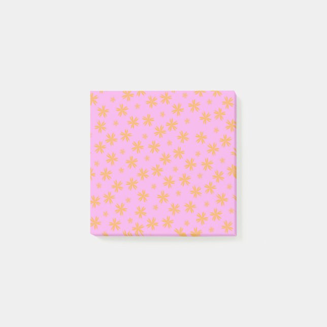 Preppy Orange Pink Hippie Flower Pattern Post-it Notes (Front)