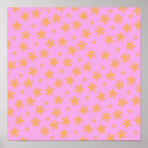 Preppy Orange Pink Hippie Flower Pattern Poster