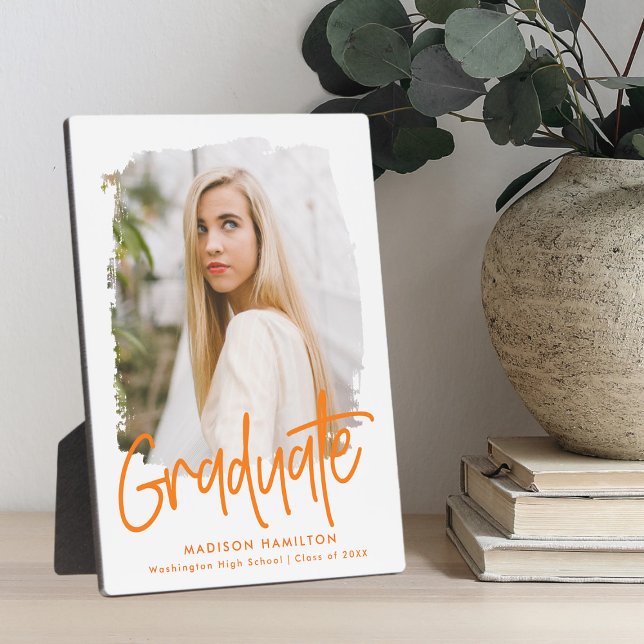 Preppy Orange Script Graduation Photo Plaque (Creator Uploaded)