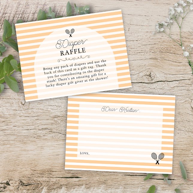 Preppy Orange Tennis Baby Shower Diaper Raffle Enclosure Card (Elegant pastel orange tennis theme preppy baby shower diaper raffle enclosure cards for country club)