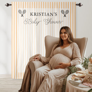 Preppy Orange Tennis Theme Baby Shower Backdrop Tapestry