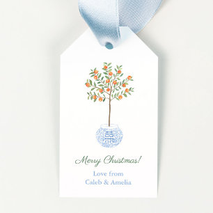 Preppy Orange Tree Chinoiserie Holidays Hostess Gift Tags