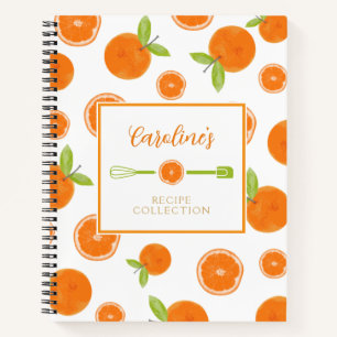 Preppy Oranges & Slices Watercolor Recipe Cookbook Notebook