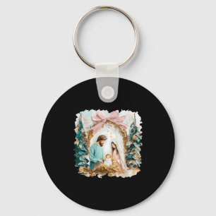 Preppy Painted Christian Nativity Scene God Faith Key Ring