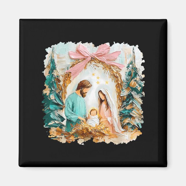 Preppy Painted Christian Nativity Scene God Faith  Magnet (Front)