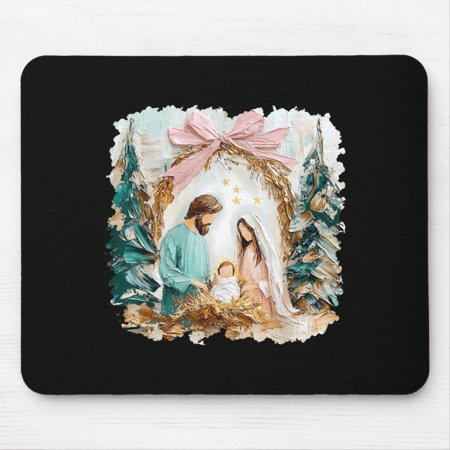 Preppy Painted Christian Nativity Scene God Faith  Mouse Mat (Front)