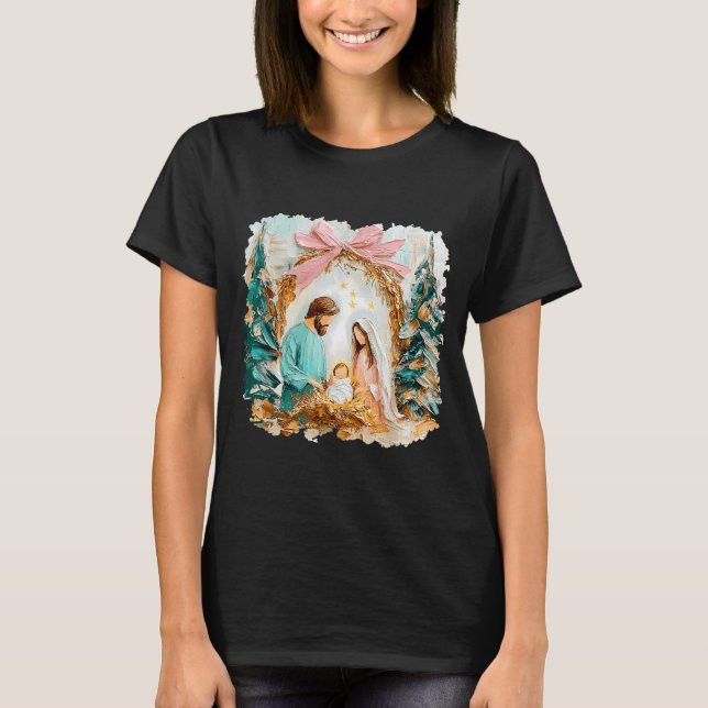 Preppy Painted Christian Nativity Scene God Faith  T-Shirt (Front)