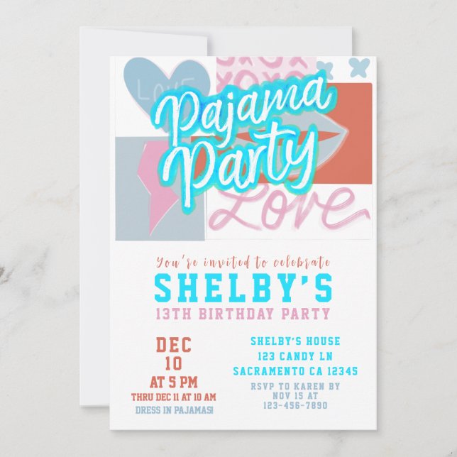 Preppy Pajama Party Girls Birthday  Invitation (Front)
