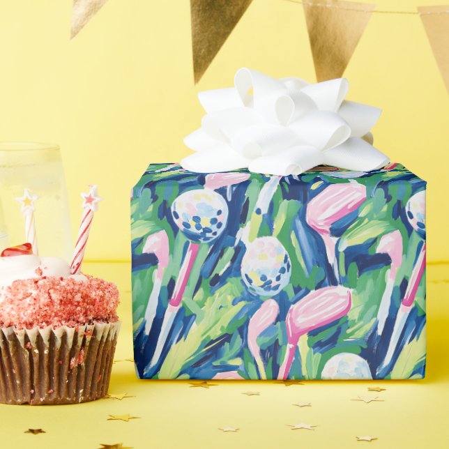 Preppy Palm Beach Abstract Golf Clubs Wrapping Paper (Birthday Party)